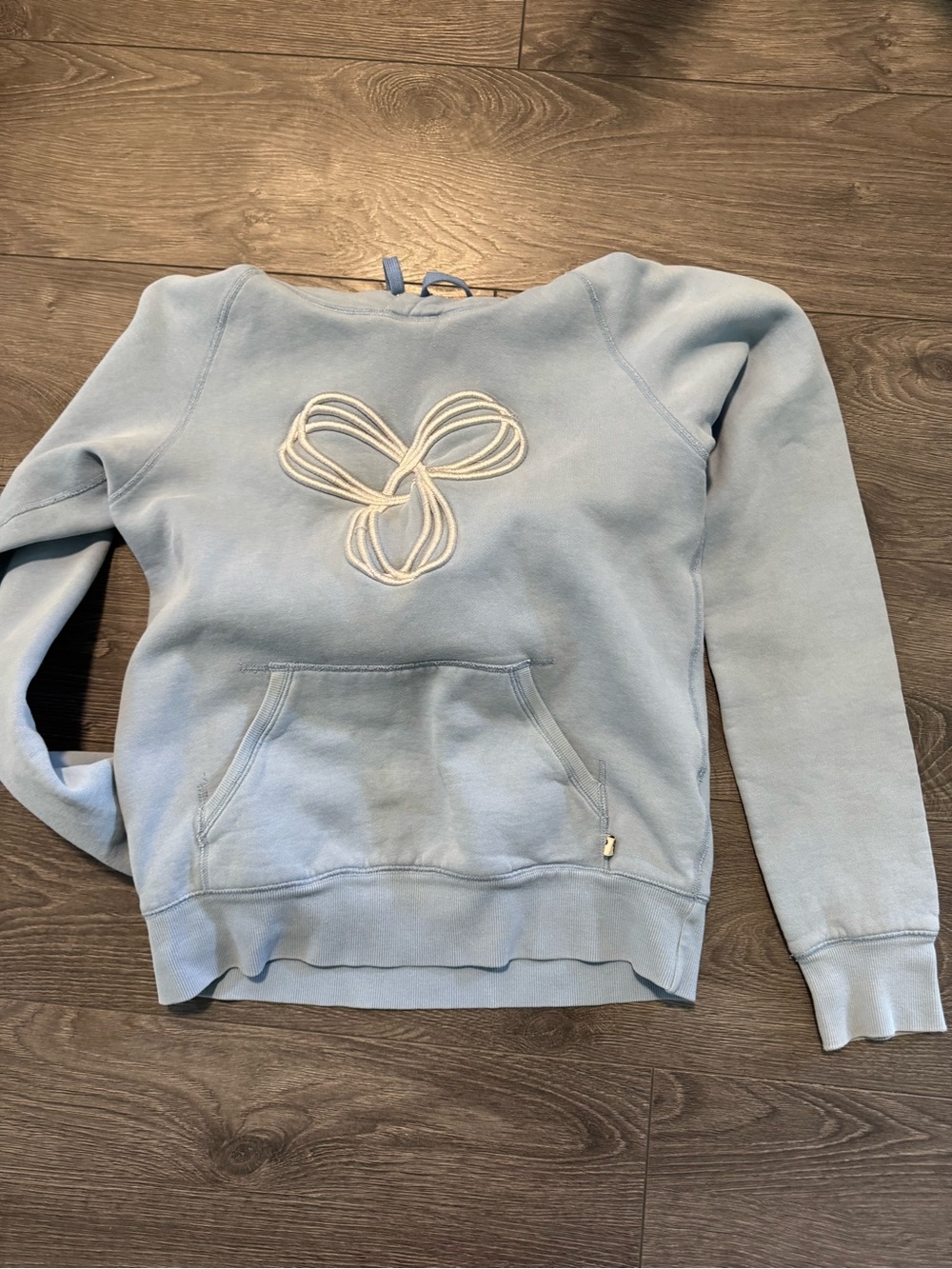 Aritzia Light Blue Pullover Hoodie with White Embroidered Rope Detail